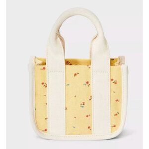 Cat & Jack Mini Yellow Floral Canvas Tote Bag With White Handles